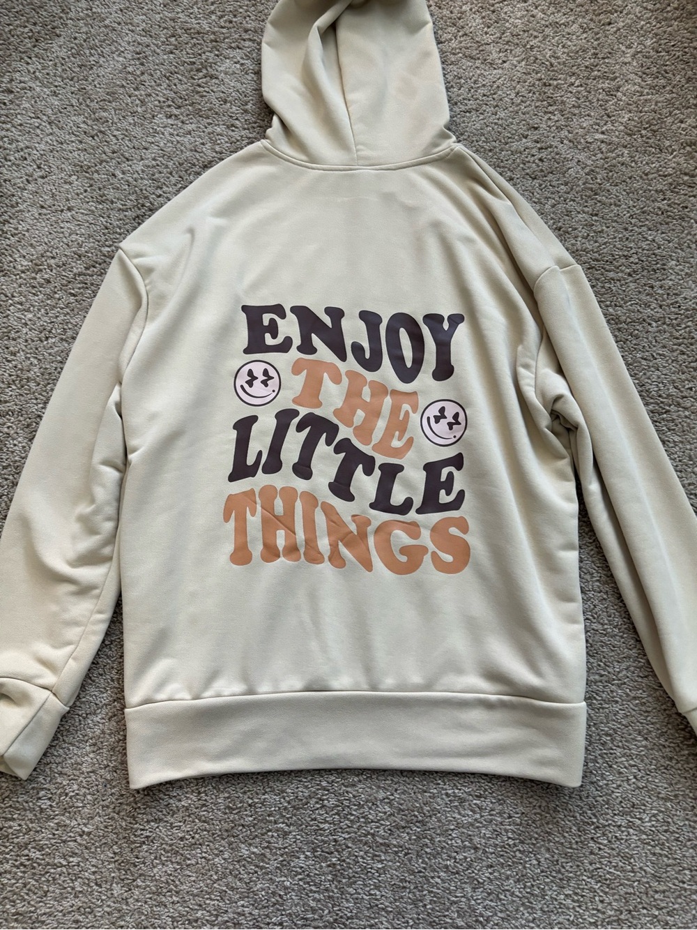Cream Pullover Hoodie with Purple & Tan 'Enjoy The Little Things' Graphic